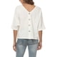 thumbnail image 2 of Camisas de lino para mujer, blusa con cuello en V y manga corta con botones en la parte delantera, versión suelta de Color puro, color blanco XXL, 2 of 5