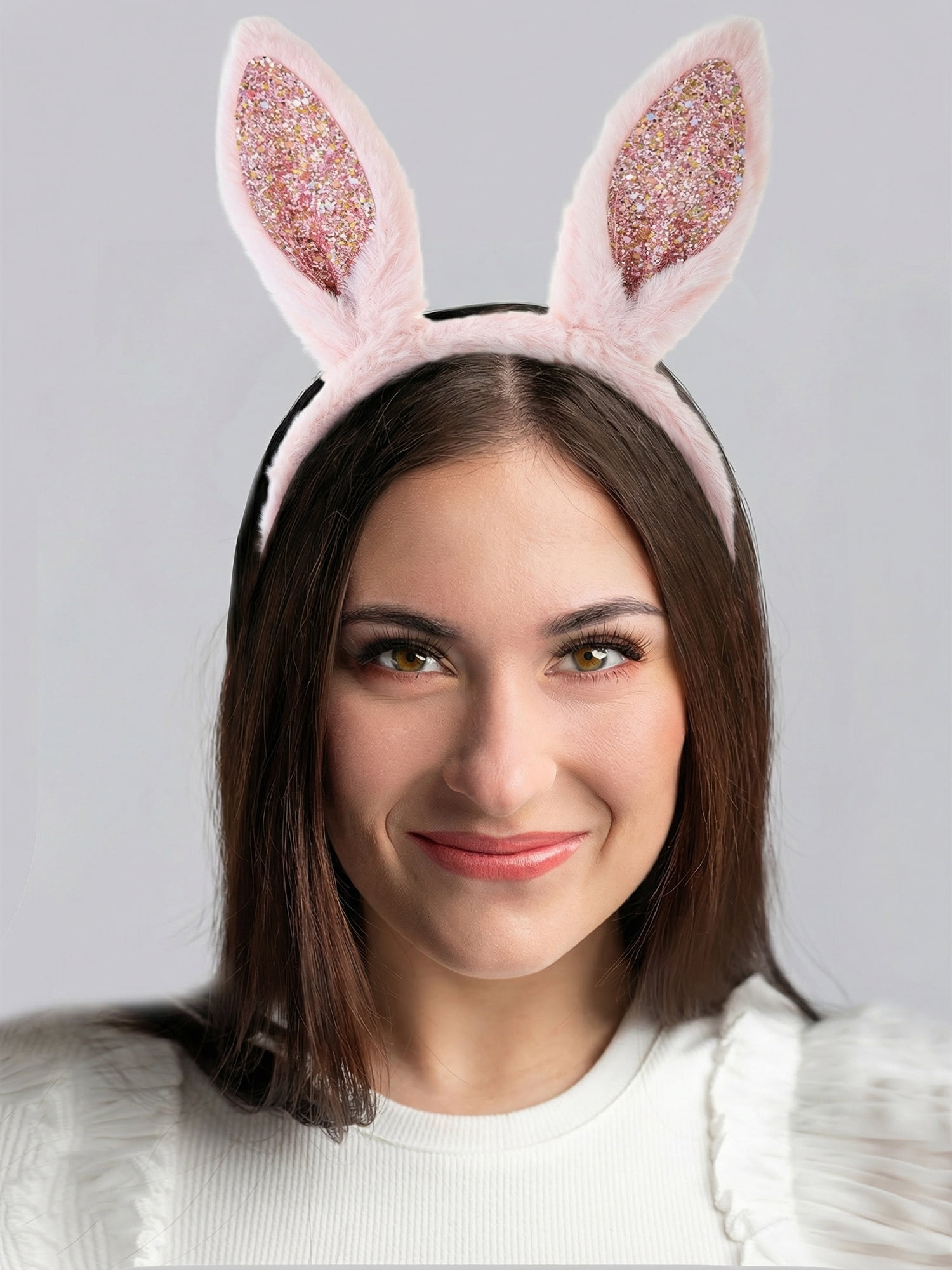 Way to Celebrate Easter Faux Fur Pink Calico Bunny Ears Headband, 1 Piece