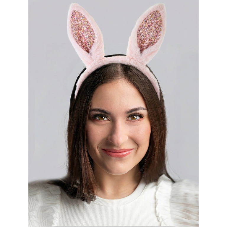 Way to Celebrate Easter Faux Fur Pink Calico Bunny Ears Headband