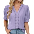 thumbnail image 1 of Eres Más Que una Camisa de Puntuación de Prueba Boho Top Manga Corta Cuello Redondo Blusa Suelta, Detalle de Encaje Color Sólido Desgaste de Verano Casual, Mezcla de Poliéster Spandex, 1 of 9