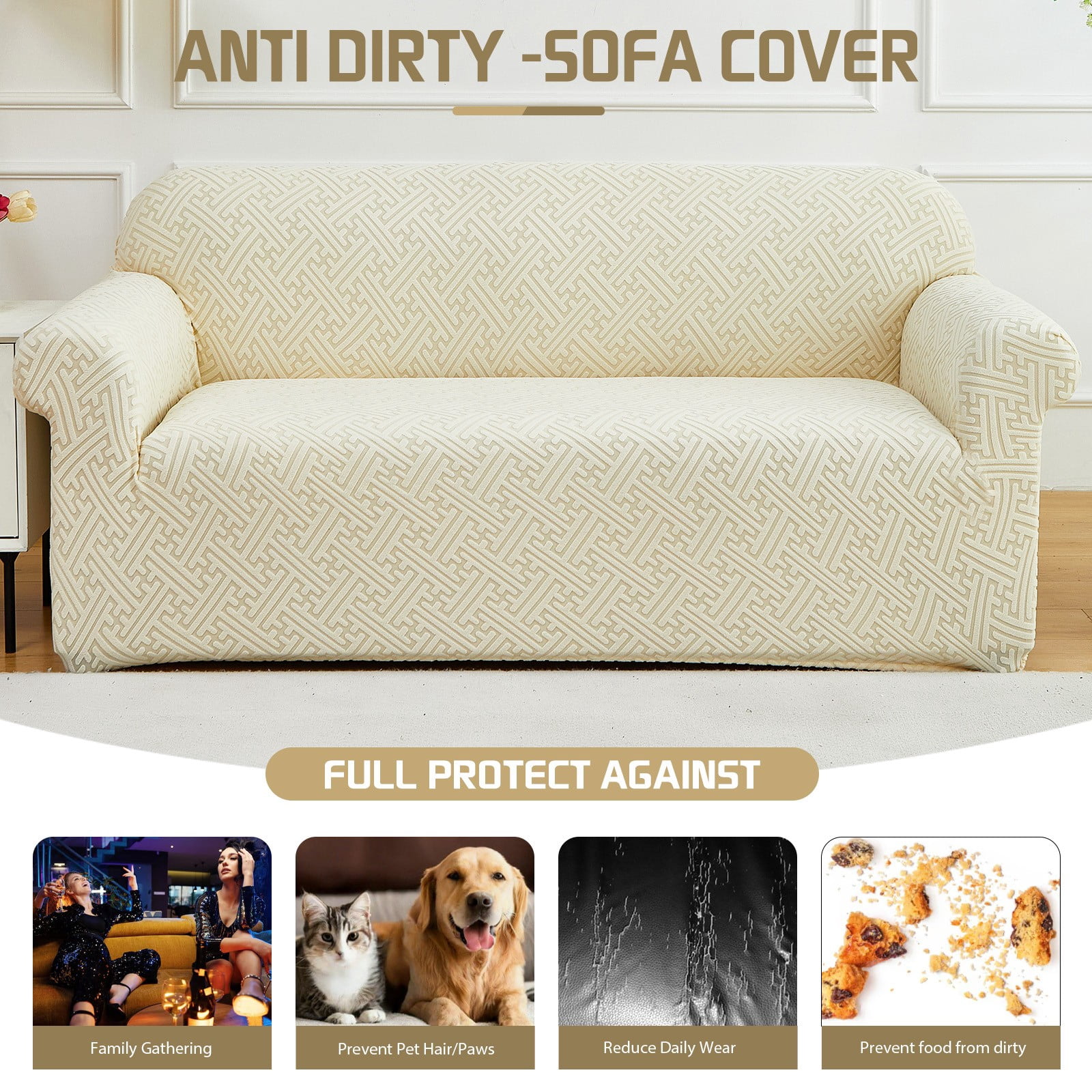 ANMINY Elastic Sofa Cover Full Coverage Sofa Slipcovers Thick Jacquard Fabric Non-Slip Couch Protect 1-Seater (35"x55")
