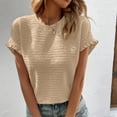 thumbnail image 2 of Stichou Womens 2026 Summer Outfit Short Sleeve Tops Round Neck Ruffle Casual Summer Textured Work T Shirts Tee Blouse Khaki 2XL, 2 of 6