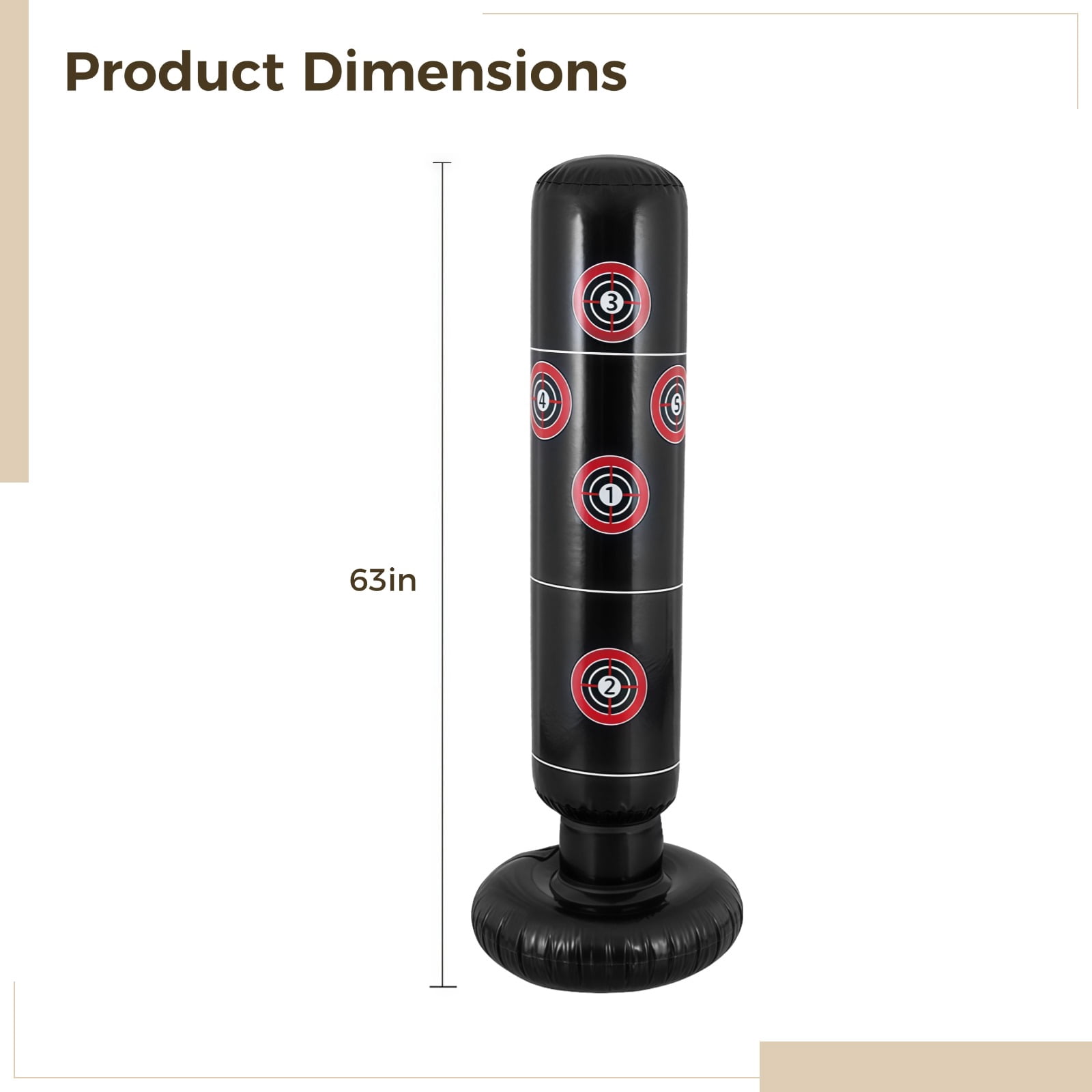 Inflatable Punching Bag Adjustable Height,Target Column,Thickened PVC, Includes Foot Pump,Stable Ideal for Kickboxing and Karate Training,Black