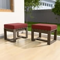 thumbnail image 3 of EAGLE PEAK Natural Real Wood Cedar Ottomans with Red Cushions, Slat Top for Garden Lawn Porch Balcony, Square, 3 of 9