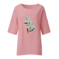 thumbnail image 4 of TSADFHJI Hauts pour Femmes T-Shirt Court en Coton et Lin Imprimé Orchidée avec Col Rond S, 4 of 4