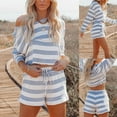 thumbnail image 2 of Breezora Women's Striped Long Sleeve Top and Shorts Set Comfortable Relaxed Fit Modern Classic Style Casual Outfit L Size Blue, 2 of 9