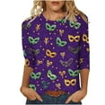 thumbnail image 2 of Qulqfy Mardi Gras Outfit for Women Plus Size Spring 3/4 Sleeve Party Shirts Funny Carnival Fall Crew Neck Tops Womens Blouses L, 2 of 5