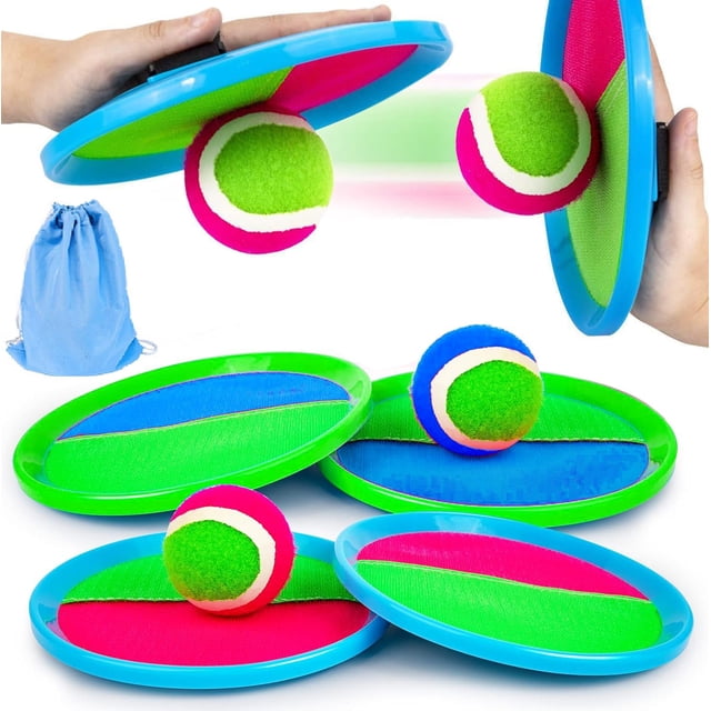 Juego de paletas y pelotas adhesivas Elfzone Catch Ball, 20,5 cm