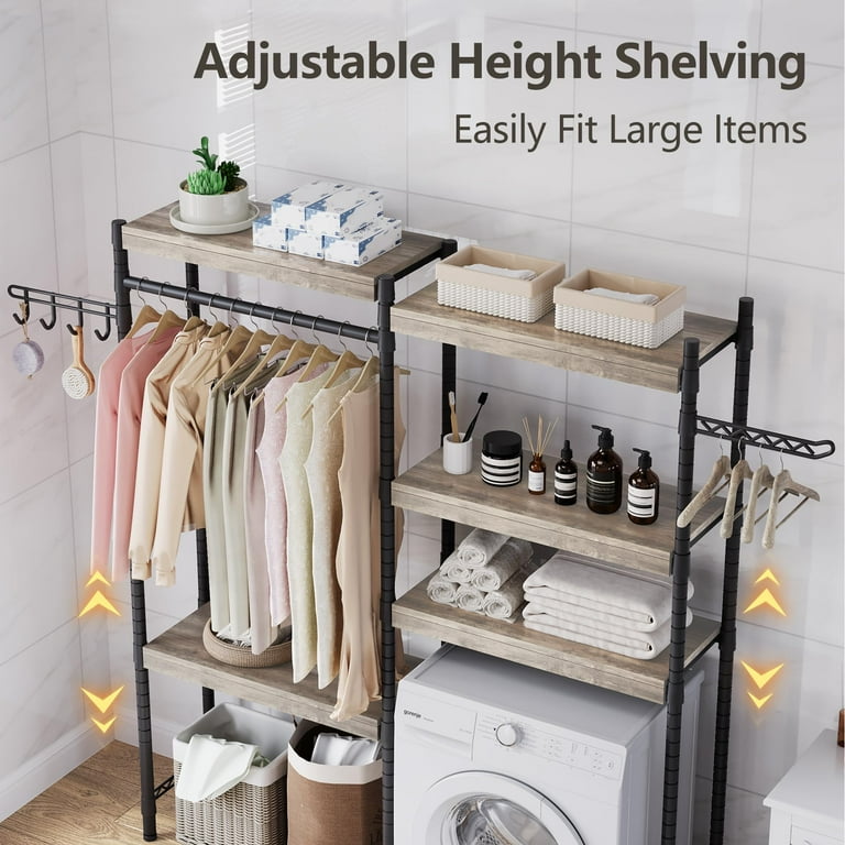 Dsstyles Over The Washer and Dryer Storage Shelf, 5-Tiers Wood Laundry Room Organization Shelves, Space Saving Laundry Drying Clothes Racks