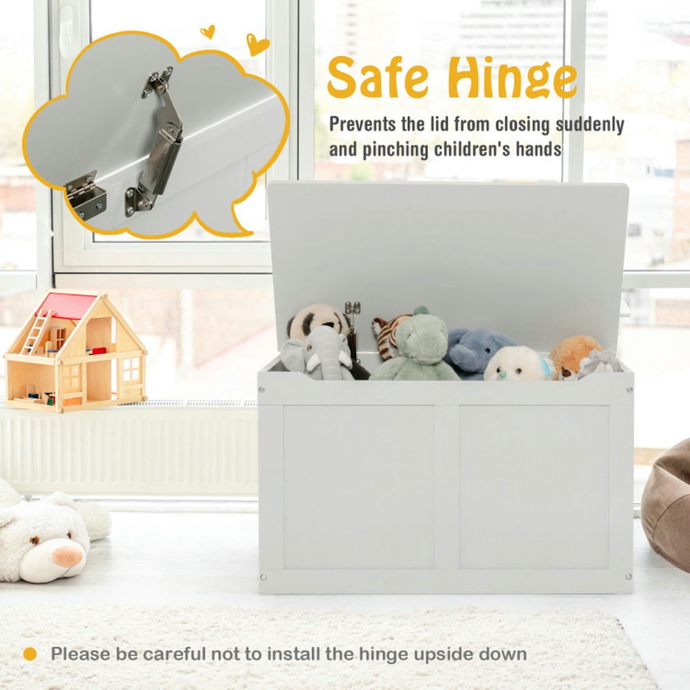 YYAo Storage Chest, Toy Chest Toy Box,Safety Hinge Wooden Chest Organizer Toy Storage Box-Gray