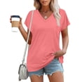 thumbnail image 3 of AherBiu Summer Tops for Women Short Sleeve V Neck Tshirt Casual Loose Comfy Fitted Basic Plain Tees, 3 of 7