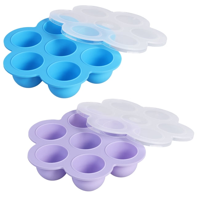 EeaseMX 2 recipientes reutilizables de 200 g para comida de bebé, bandejas con tapa a presión, 7 compartimentos y bandeja para congelador (azul/morado)