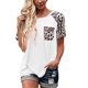 thumbnail image 2 of Camiseta de mujer Jumpingount Blusa de cuello Estampado Top de manga corta Blanco XL, 2 of 3