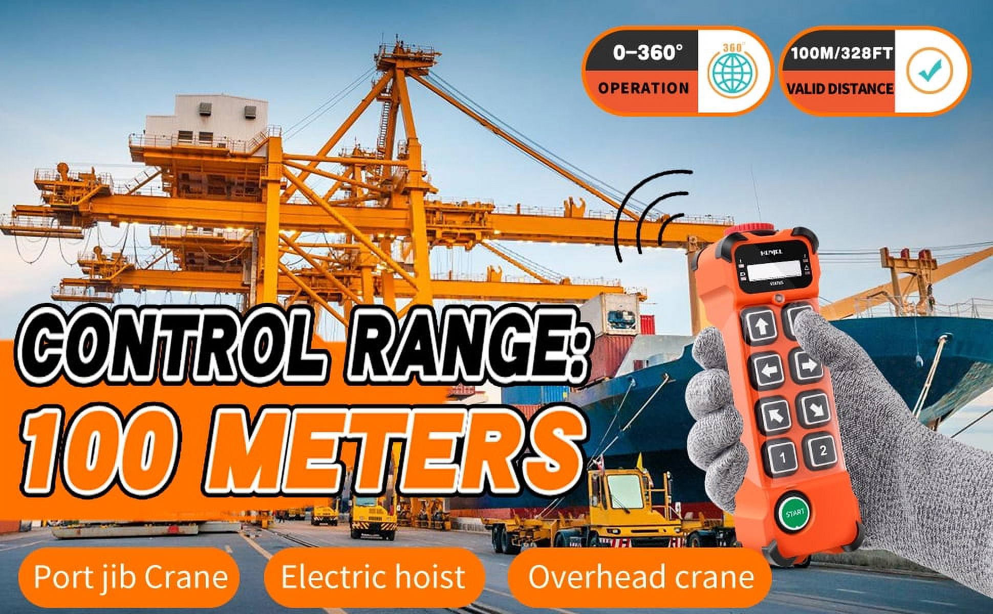Two Speed 8 Channel Industrial Wireless Crane Radio Remote Control 12-65V 12V 24V DC for Electric Chain Hoist Overhead Bridge Travelling Crane Truck Two Transmitter and One Receiver