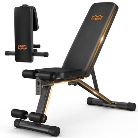 Lusper Adjustable Weight Bench Foldable - 600 Lb Stable Workout Bench, 3 Sec Fast Folding Multi-Purpose for Full Body Workout