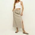 thumbnail image 2 of Women's Casual Linen Cotton Midi Skirt Solid Color Side Slit Khaki M, 2 of 6
