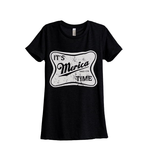 It's Merica Time Women's Fashion Relaxed T-Shirt Tee Heather Black Medium