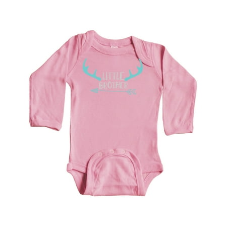 

Inktastic Little Brother Deer Antlers Arrow - Blue Gray Gift Baby Boy Long Sleeve Bodysuit