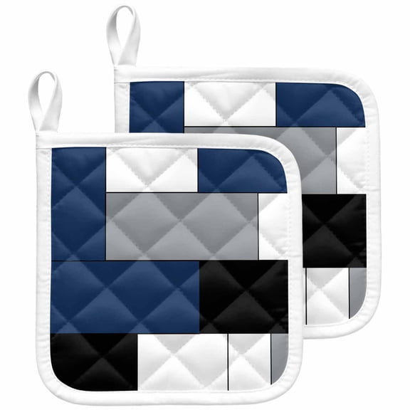Navy Blue Black Grey Pot Holders for Kitchen Heatproof Potholder, 2 Pack Modern Irregular Geometric Abstract Hot Pads Multipurpose Oven Pads Cloth Potholders Trivet for Cooking and Baking