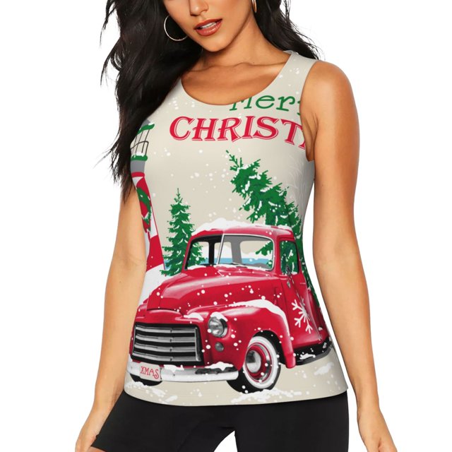 Fotbe Merry Christmas 1 Blusas Sin Mangas para Mujer – Estilo Casual, Corte Suelto, Slim-Fit, Cuello Redondo Deportivo, Tops de Verano para Gimnasio y Yoga-Small