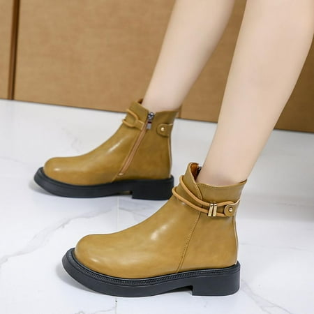 

Tdoqot 2023 Boots for Women- Christmas Gifts Casual Mid-Heel Chunky Heel Women s Ankle Boots Brown 37