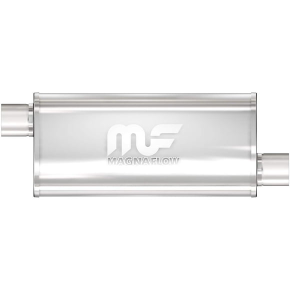 MagnaFlow 5in x 8in Oval Offset/Offset Straight-Through Performance Muffler Exhaust Polished Mirror Finish 14262