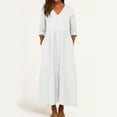 thumbnail image 2 of Kaemgyyd Women's Summer Dresses 3/4 Sleeve Casual Sundress Fashion V Neck Flowy A-Line Midi Dress Beach Vacation Outfit, 2 of 7