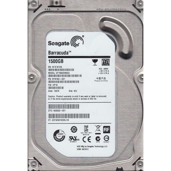 ST1500DM003, W1E, WU, PN 9YN16G-021, FW HP16, Seagate 1.5TB SATA 3.5 Hard Drive
