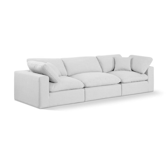 Meridian Furniture Comfy White Linen Textured Fabric Modular Sofa
