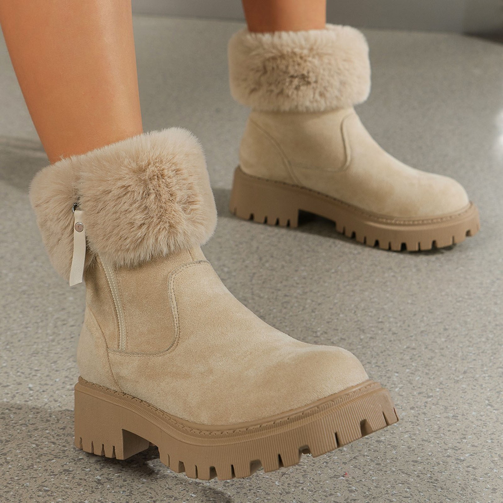 YOUSNH Autumn and Winter New Fluffed Round Head Large Snow Boots