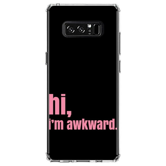 DistinctInk Clear Shockproof Hybrid Case for Samsung Galaxy Note 8 - TPU Bumper, Acrylic Back, Tempered Glass Screen Protector - Black Pink "hi, I'm awkward."