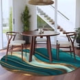 thumbnail image 4 of 6ft Round Rug, Teal Marble Non-Skid Rubber Backing Large Area Rugs - Living Room Bedroom Home Office, Modern Abstract Gold Fluid Art Indoor Floor Mat Carpets Washable Rug, 4 of 9