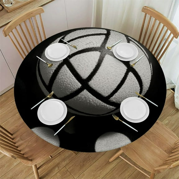 BCIIG Volleyball Ball Round Table Cover Stain Resistant Washable for Indoor Outdoor Kitchen Dining Wedding Parties 100% Polyester Full Width Single-Sided Printing Tablecloth 31"-35
