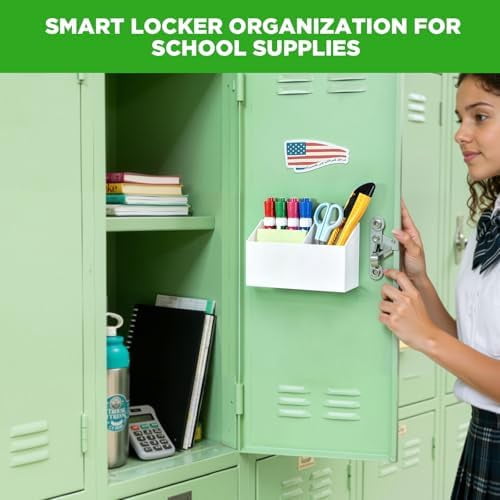 Magnetic Dry Erase Marker Holder for Whiteboard, Acrylic Magnet Pen Holder for Refrigerator Fridge, Marker Holder for Classroom Teacher, Pencil Cup,Office Accessories, Locker Organizer(White)