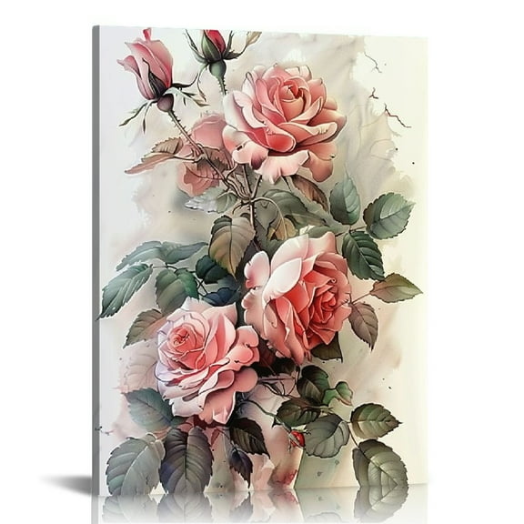 EastSmooth Two Pink Roses In A Vase Canvas Painting Wall Art Canvas Floral Picture Watercolor Poster Love Print Wall Decor For Living Room Bedroom Home