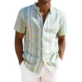 thumbnail image 2 of VgaVtl Short Sleeve Mens Collar Shirts Summer Button up Leisure Turtleneck Holiday Mens Tops Striped Beach, 2 of 7