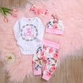 thumbnail image 5 of Newborn Baby Girl Outfits Letter Print Long Sleeve Romper+Floral Pants+Hat+Headband 4PCS Clothes Set, 5 of 14