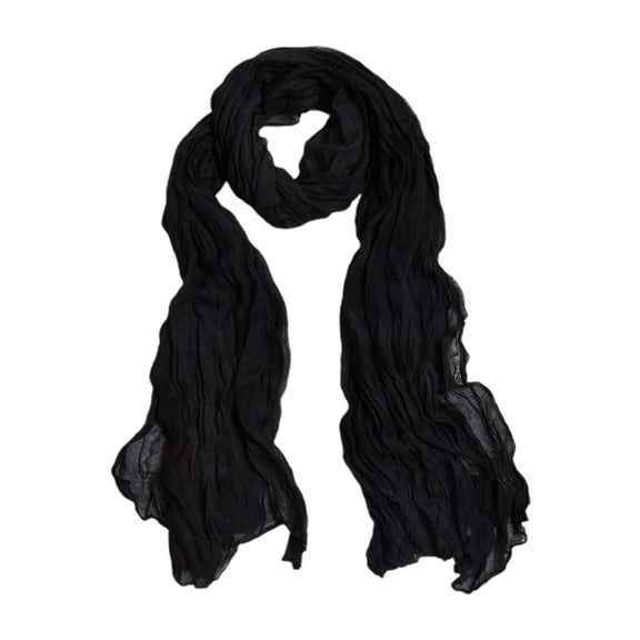 Xinwanna Women Scarf Solid Color Long Wide Crumple Thin Decorative Soft Perspective Wrinkled Scarf Clothes Accessory (Black,180cm)