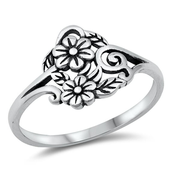 Elegant Woodland Bloom Flower Ring .925 Sterling Silver Band Jewelry Female Male Unisex Size 4
