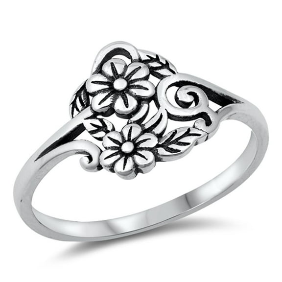 Elegant Woodland Bloom Flower Ring .925 Sterling Silver Band Jewelry Female Male Unisex Size 5