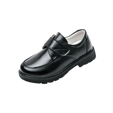 

Rotosw Boy Dress Shoes Faux Leather Flats Uniform Loafers Lightweight Comfort Loafer Wedding Soft Casual Shoe Deep Black 2.5Y