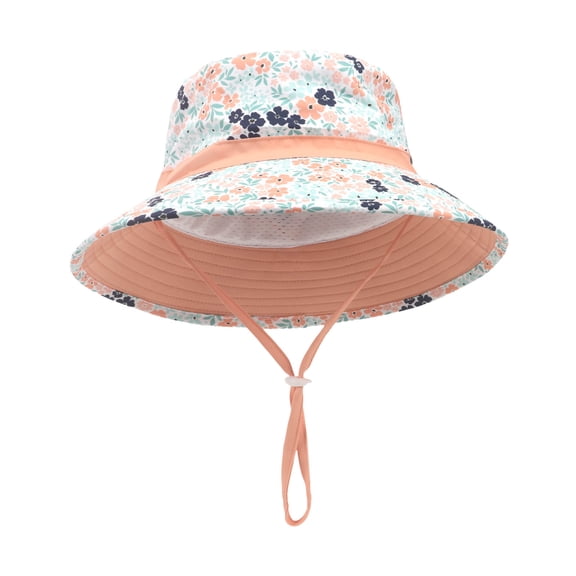 Boys & Girls Cotton Tie Bow Bucket Hats with Wide Brim Printed Sun Protection Hat Summer Beach Hat for 1-8 Years