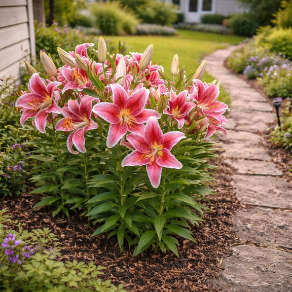 Giant Stargazer Lilies - 12 Bulbs - Pink & White Flowers-Attracts Butterflies, Bees & Hummingbirds-Spring Garden Perennial Plant