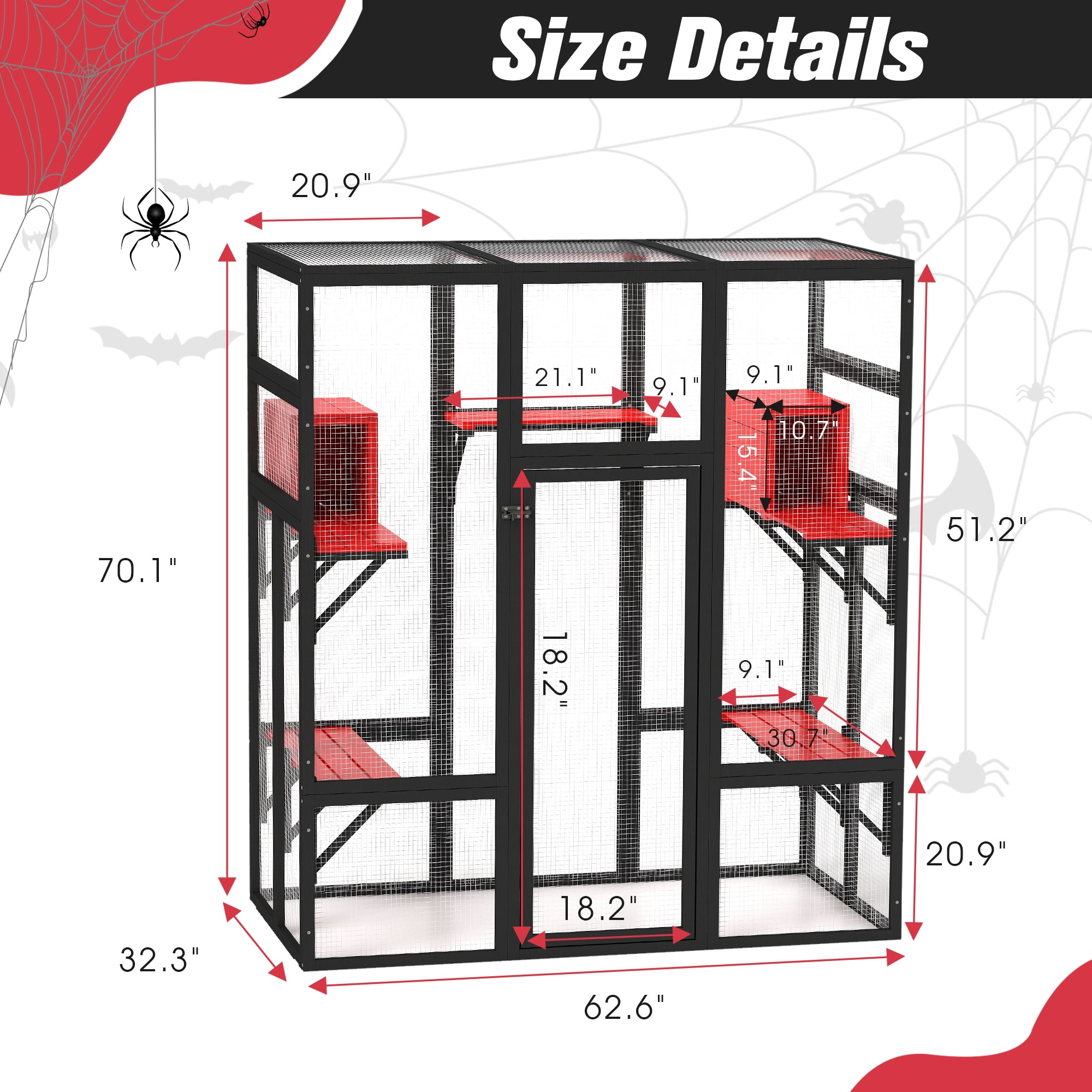 Pefilos 70" Outdoor Cat House for Large Cats, Enclosure Wood Cat Cage with Platforms and Small House, Gothic Kitty Catio Condo Playpen, Black Pefilos 70" Outdoor Cat House for Large Cats, Enclosure Wood Cat Cage with Platforms and Small House, Gothic Kitty Catio Condo Playpen, Black