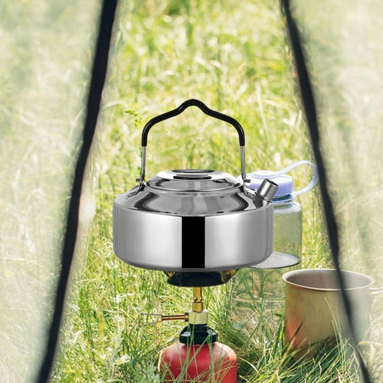 Portable Camping Kettle Camp Tea Pot Stain Resistant Water Boiler Stainless  Steel Tea Kettle for Campfire Hiking Backpacking Travel Cooking Argent