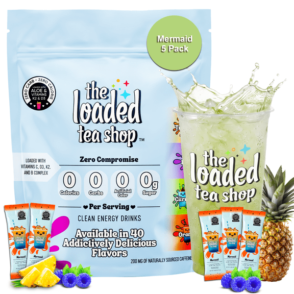 The Loaded Tea Shop Mermaid Energy Drink Mix Sticks, Sugar Free, 5 pack