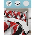 thumbnail image 4 of Red Black Grey King Size Down Alternative Comforter, Lightweight Comforter Quilt Bedding Set with Pillow Shams Moire Modern Artwork Abstract All Seasons Bed Comforter Duvet Insert 96"x106", 4 of 7