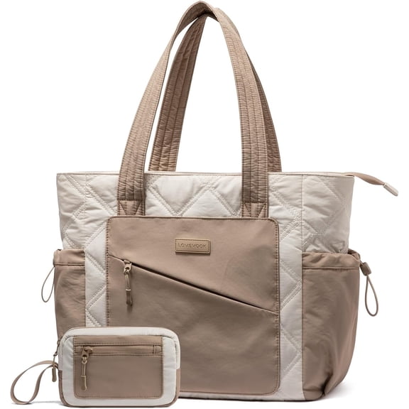 LOVEVOOK Tote Bag for Women, Puffer Bag and Work Bags with Zipper for Travel, Daily, School, Quilted Nurse Shoulder, 2pcs