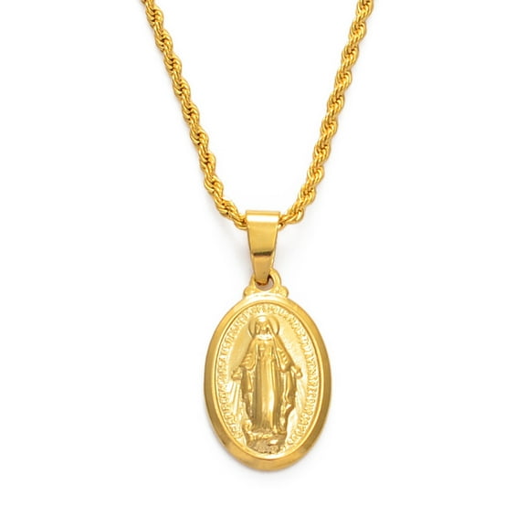 Virgin Mary Pendant Rope Necklaces Men Women 14k Yellow Gold Our Lady Jewelry Wholesale Colar Cross Trendy Chain