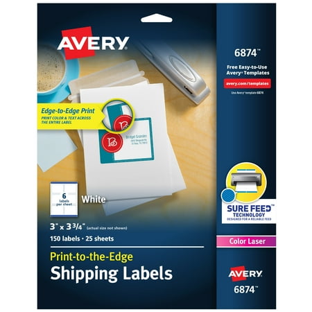UPC: 0072782068745 | Avery Shipping Labels with Sure Feed for Color Laser Printers  Print-to-the-Edge  3  x 3-3/4   150 White Labels (6874)
